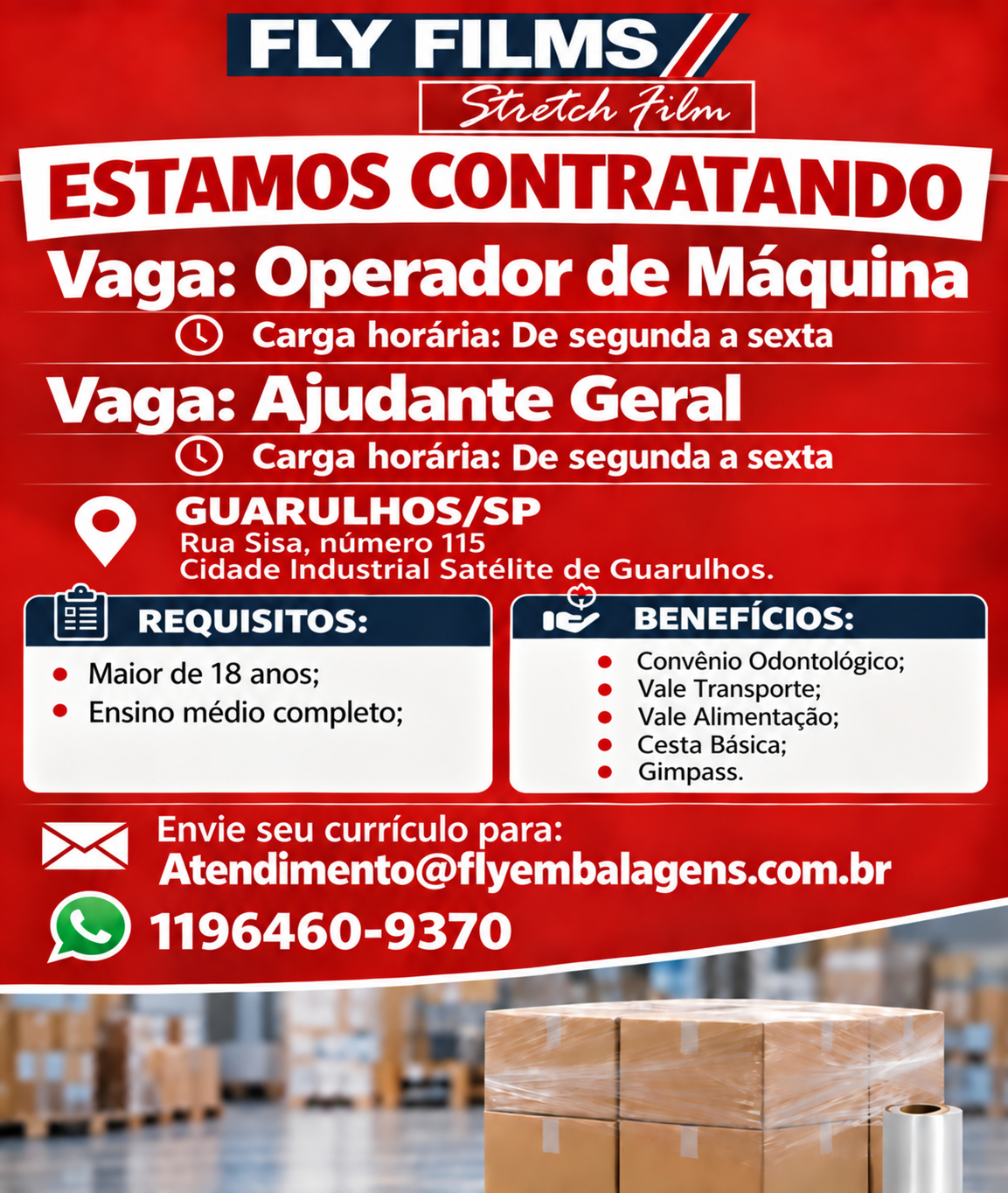 Estamos Contratando - Fly Films / Fly Embalagens
